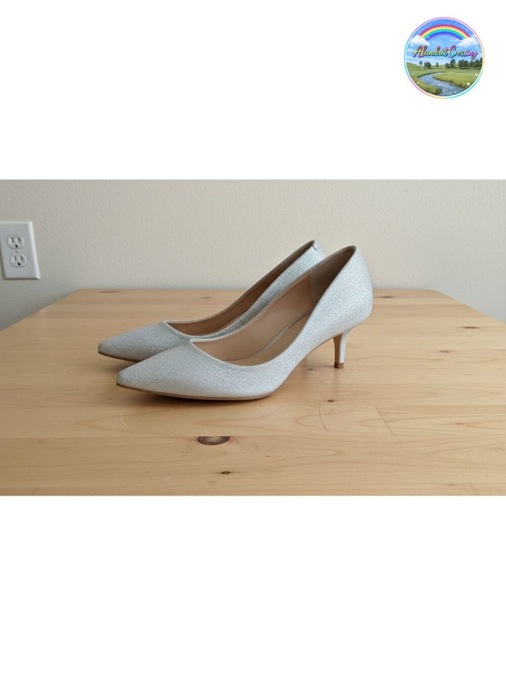 Kitten Heel Pointed Toe Ankle Strap Glitter Pump